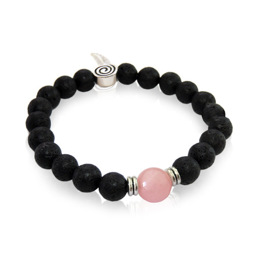 KL21c Rose Quartz Lava Bracelet with Silver Fern