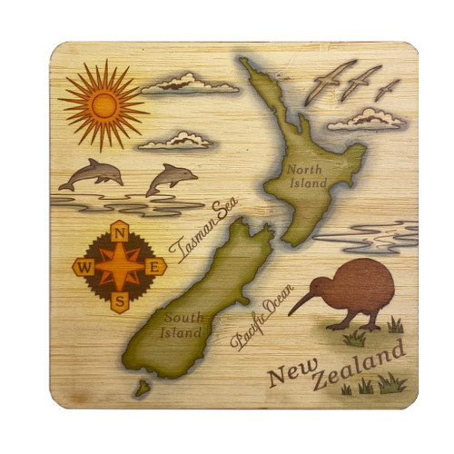 A-BACS713 Bamboo Coaster NZ Map