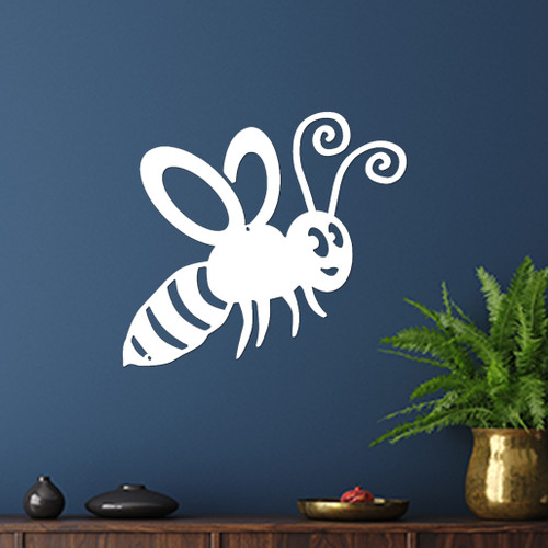 Happy Bee Metal Wall Art – White Steel
