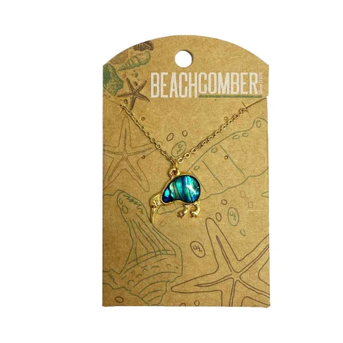 Kiwi Pāua & Gold Pendant - Carded
