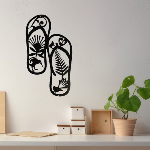 Large New Zealand Jandal's Metal Wall Art – Black Steel