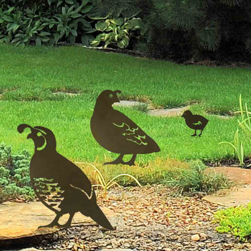 BAMD213 Quail Female Corten Steel Garden Art Black