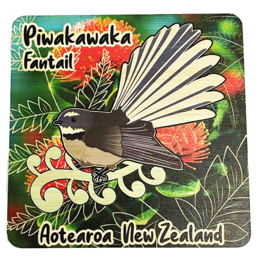 Piwakawaka Fantail Bamboo Colourful Coaster