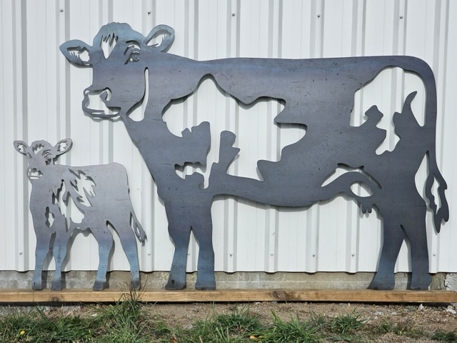 Custom metal cow and calf garden feature