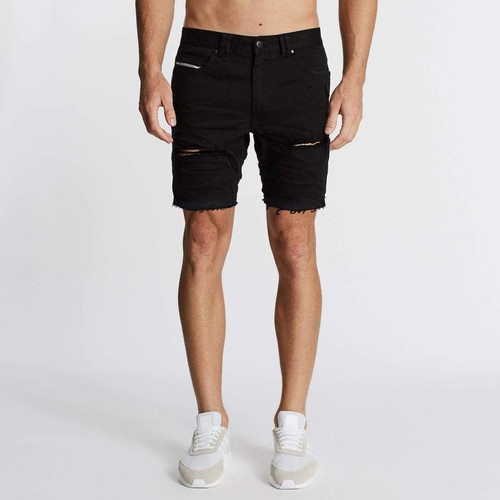 RAWLINS DENIM SHORT DESTROYED JET BLACK