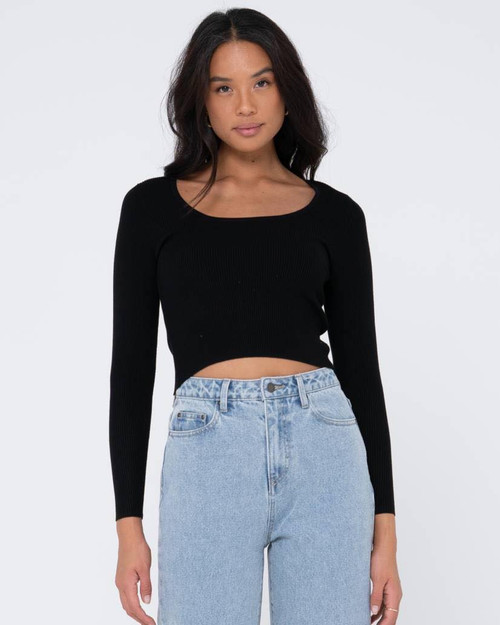 CHARIS LOW NECKLINE LS KNIT TOP BLACK