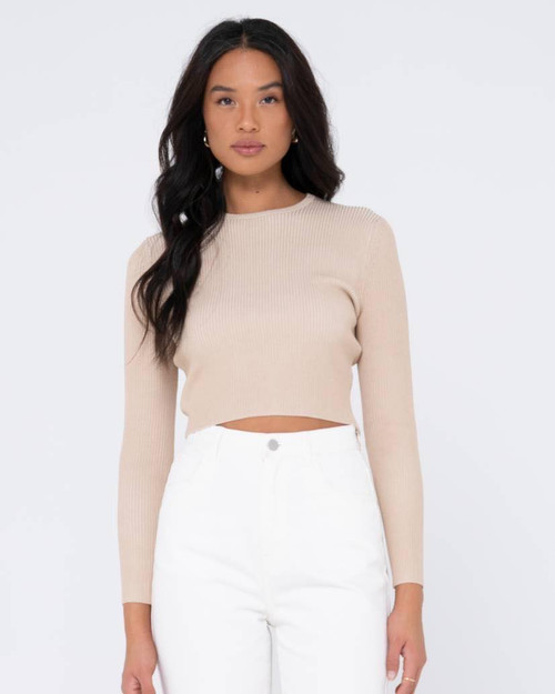 SOLACE LONG SLEEVE KNITTED TOP OATMILK