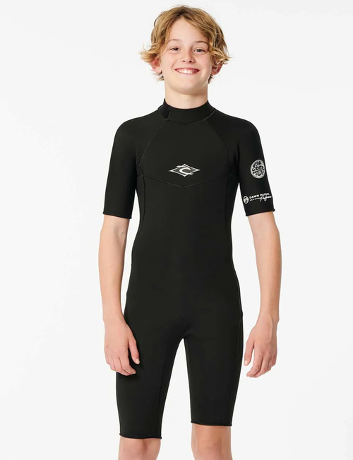 BOYS DAWN PATROL SHORT SLEEVE 2/2 BACK ZIP BLACK