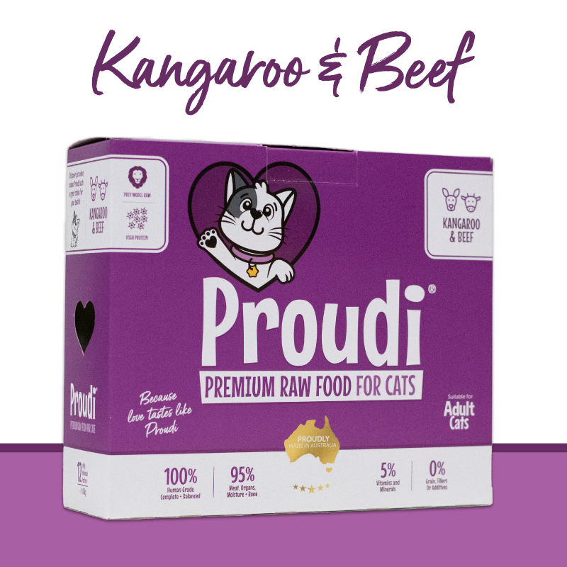 Proudi Cat Kangaroo & Beef 12x90g Portions Mooey's Pty Ltd