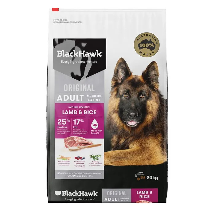 Large Breed Puppy Food Black Hawk Lamb Rice 20kg Black Hawk Dog