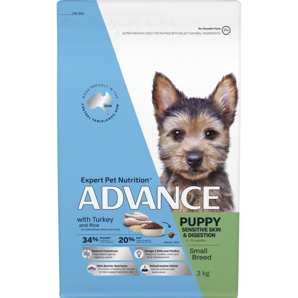 Advance Dog Puppy Small Breed Sensitive Skin Turkey & Rice 3kg