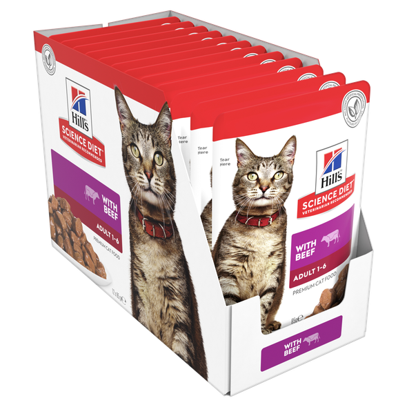 Science Diet Adult Beef Pouch Cat Food 12 x 85g