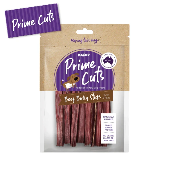 Kazoo Prime Cuts Beef Bully Sticks 15cm 6pk