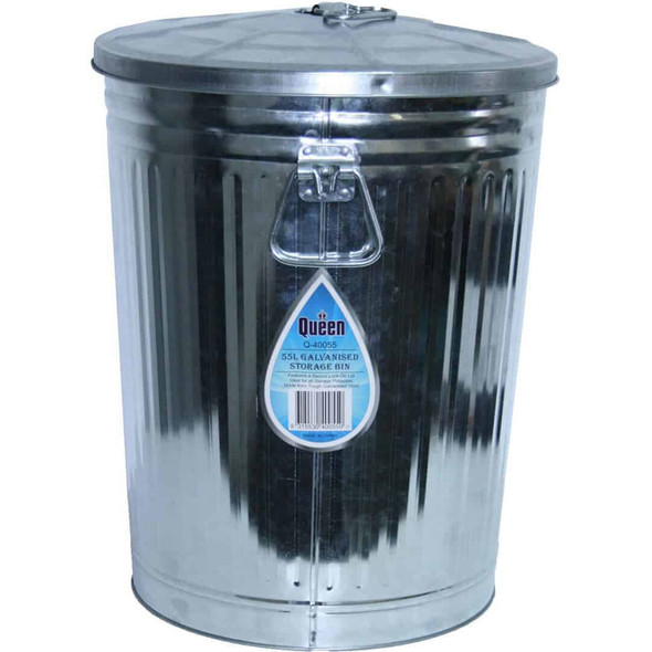 Queen Galvanised Storage Bin 55L w/lid