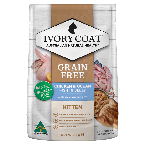 Ivory Coat Cat Wet Kitten Chicken & Ocean Fish in Jelly 85g (Individual)