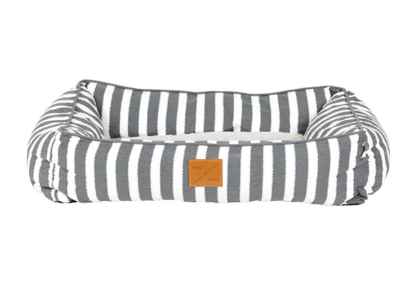 Mog & Bone Bolster Dog Bed Charcoal Hamptons Stripe Medium