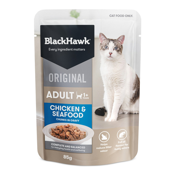 Black Hawk Cat Adult Chicken Seafood In Gravy 85g x 12