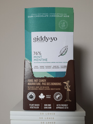 Giddy Yo case of 20 -76% Mint dark chocolate bars, 60g per unit