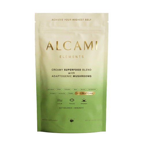Alcami Elements: Matcha Elixir Mix, 180 G, 30 Servings, Blend of Mushrooms, Adaptogenic Herbs and Matcha. For Focus, Energy,  Immune Support