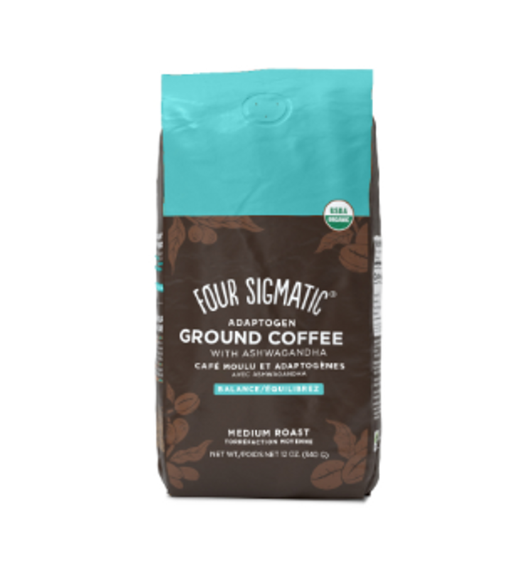 FOUR SIGMATIC ADAPTOGEN GROUND COFFEE (BALANCE WITH ASHWAGANDA), 340 G/ 12 OZ, ORGANIC, VEGAN, FAIRLY TRADED