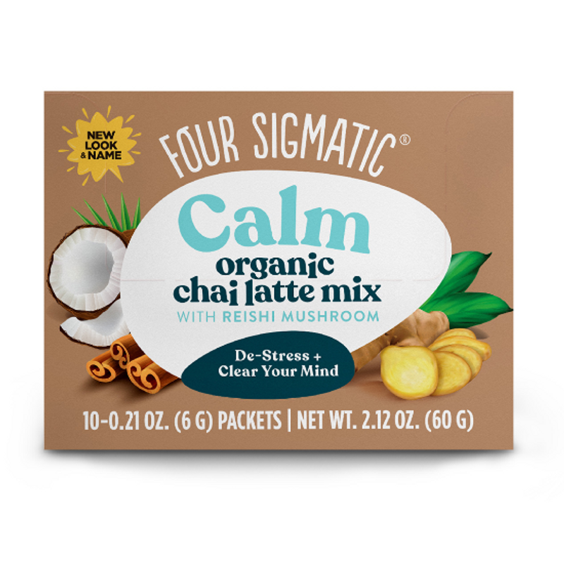 FOUR SIGMATIC CALM CHAI INSTANT LATTE WITH REISHI, 10- 6 G  PACKETS, ORGANIC, SUGAR-FREE, FAIRLY TRADED, ADDITIVE-FREE