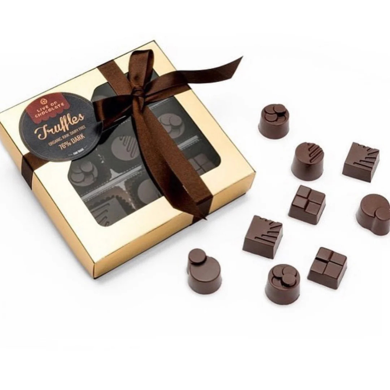 LiveOnChocolate 75% Dark Chocolate Truffle Gift Box, 9 Pieces, Organic Bean to Bar Artisan Vegan Chocolate