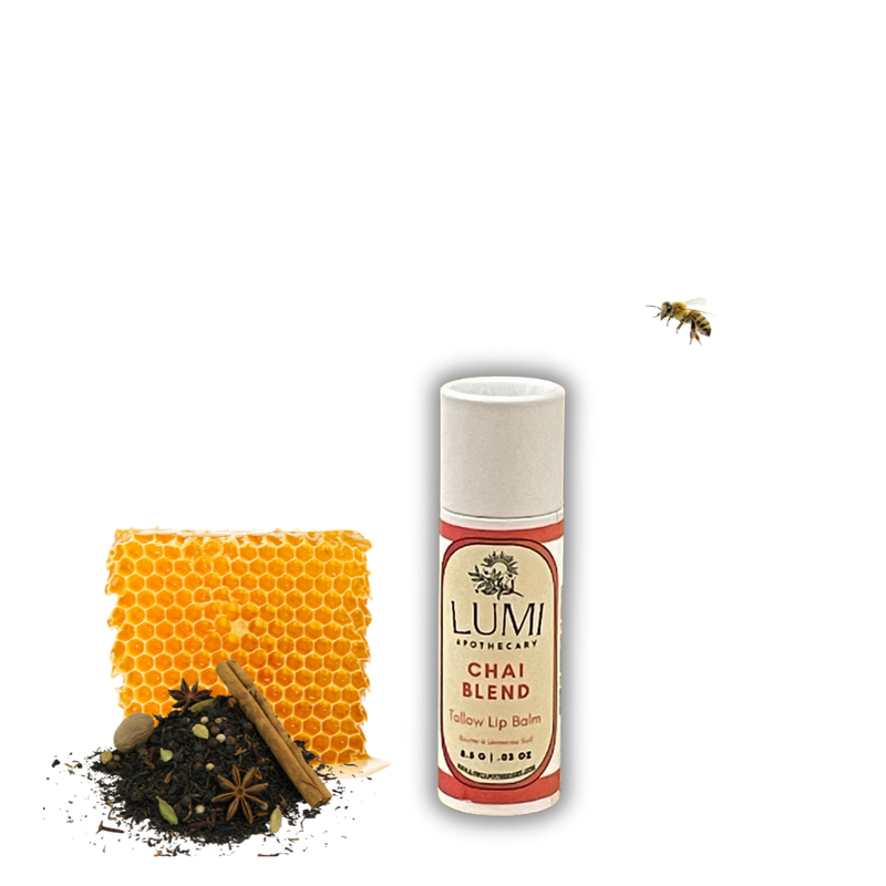 *NEW* Tallow Lip Balm by LUMI, CHAI, EcoTube, Handcrafted, Organic & Wildcrafted Ingredients, Grass Fed/ Finished Suet, Not Habit Forming, Free From Hormone Disrupting Chemicals, Toxin-Free 