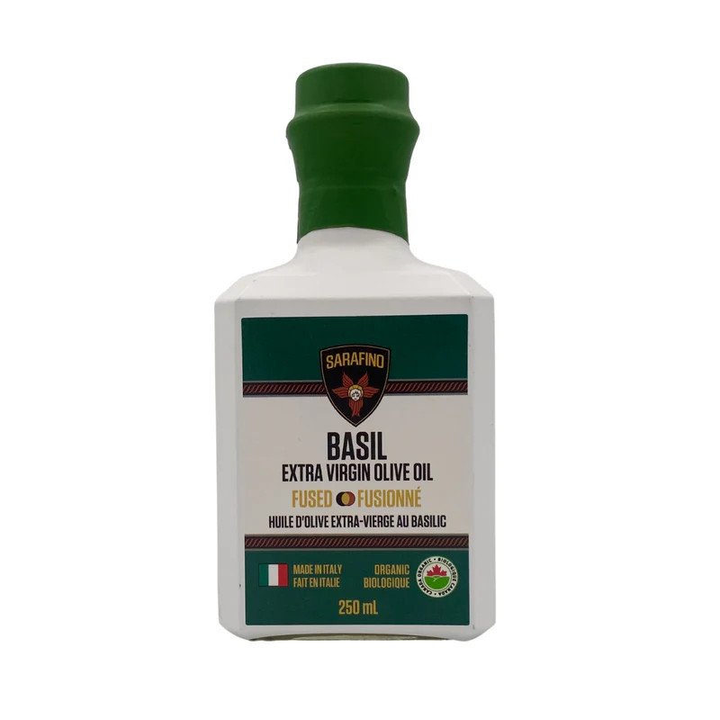 Sarafino Basil Fused Extra Virgin Olive Oil, 250ml, Organic, Italy, 100% Olive Oil, Lab Tested, Canadian Company