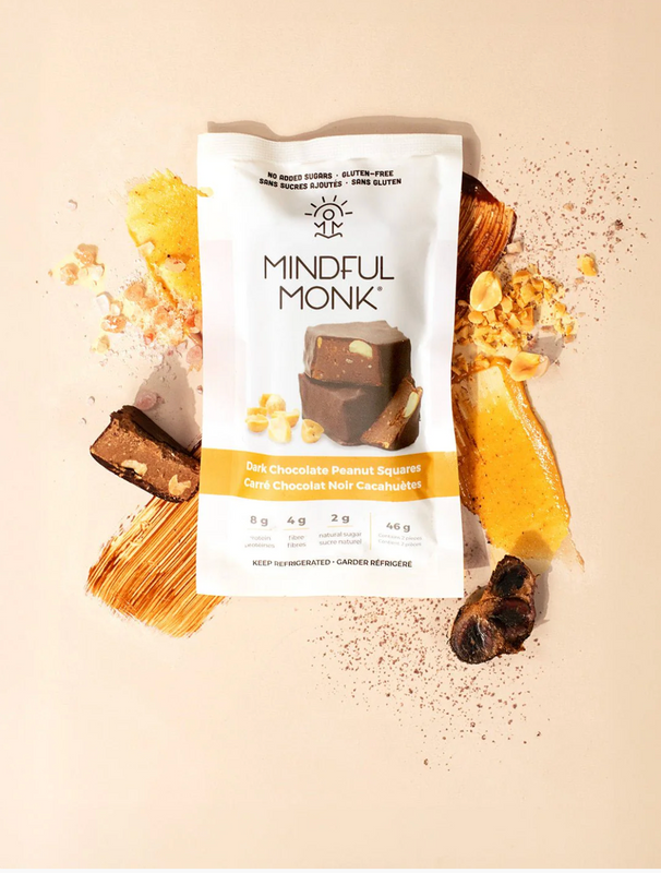 Mindful Monk Peanut Dark Chocolate Squares, 8 Pack of 46 g Double Squares , Sugar-Free