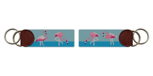 Flamingo Needlepoint Key Fob