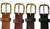 Leather and Metal Colors.  From Left to Right: Tan, Oxblood, Espresso, Black.