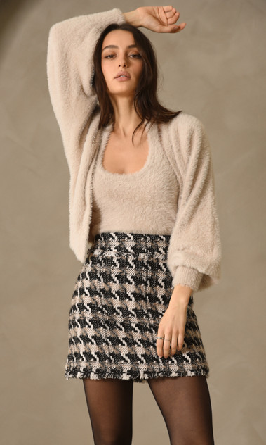 Lenny Houndstooth Tweed Mini Skirt