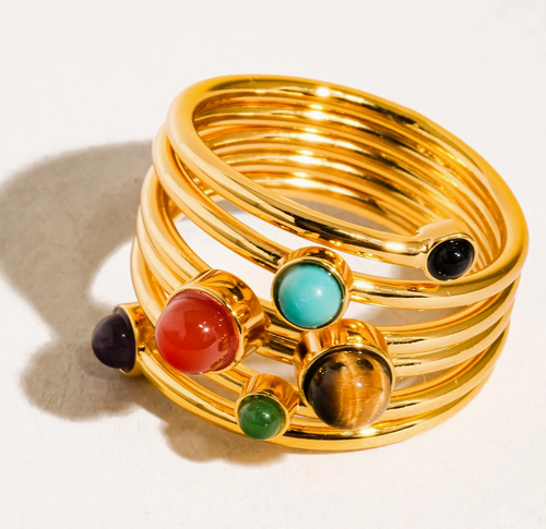 Teigan 18K Gold Multi Color Stone Layered Ring Teigan 18K Gold Multi Color Stone Layered Ring