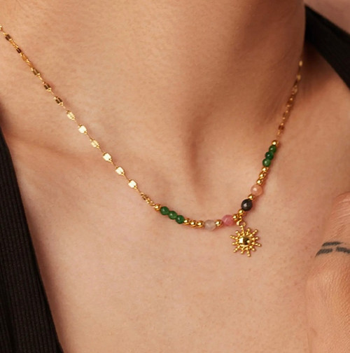 Olimpia 18K Gold Sun Necklace with Beads Olimpia 18K Gold Sun Necklace with Beads