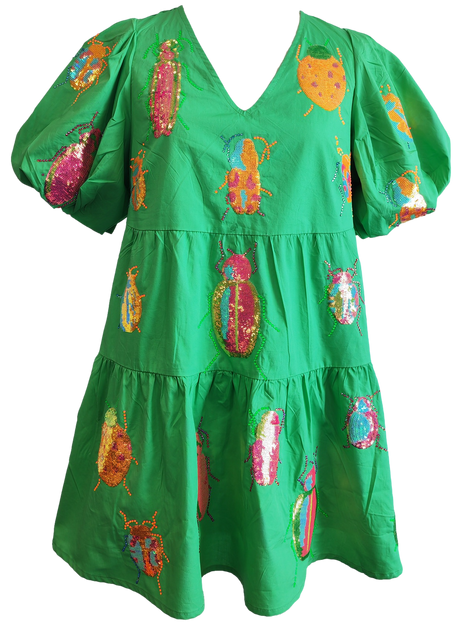 Beetle Poof Sleeve Dress