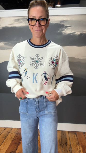 Ski Snowflake & Skier Stripe Sleeve Sweatshirt
