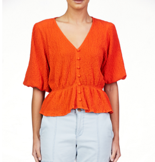 Textured Button Front Top