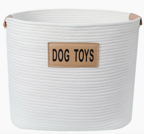 Rope Dog Toys Basket with Leather Handles