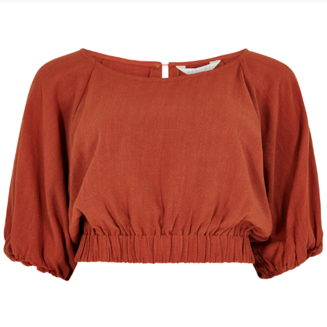 Linen Mix Cropped Elastic Top