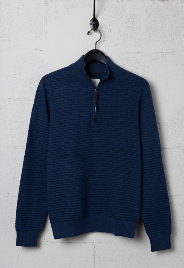 Linen Textured Half Zip Sweater