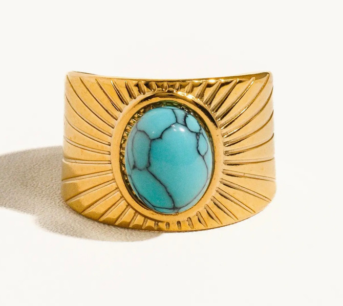 Reef 18K Gold Non-Tarnish Turquoise Stone Adjustable Ring
