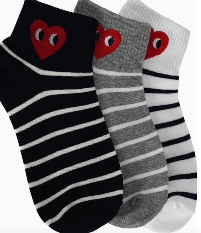 Stripe Heart Short Socks