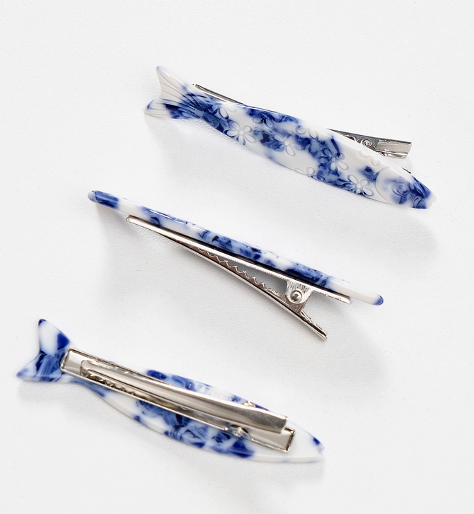 Floral Sardine Fish Barrette Hair Clip Floral Sardine Fish Barrette Hair Clip