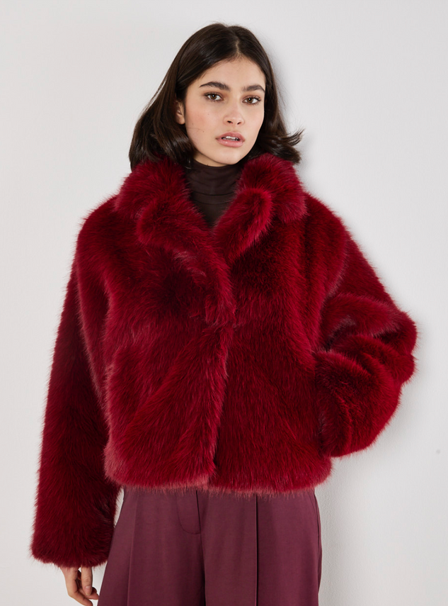 Fur Collar Short Coat Burgundy