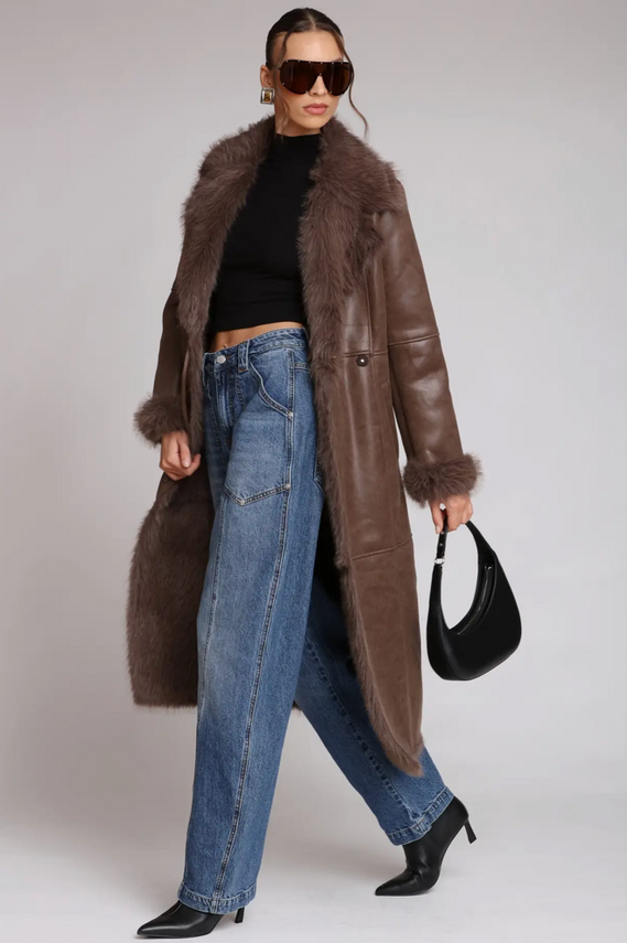 Faux Shearling Midi Wrap Coat