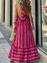 Halterneck Backless Striped Print Maxi Dress