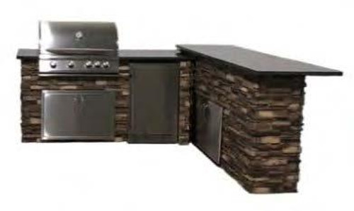 Outdoor Kitchen Island 6 ' Grill Island & 7' Bar Island - Finished W/ Stacked Stone Brown with Steel Gray Polished countertops