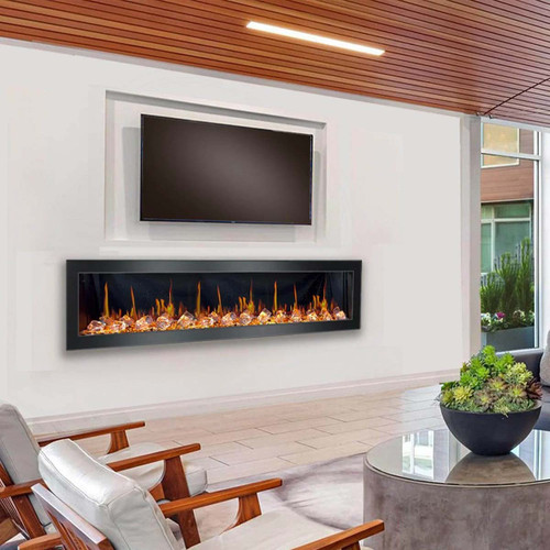 Litedeer Homes Latitude II 78" Smart Wall Mount Electric Fireplace + Crushed Ice Rocks - ZEF78VC