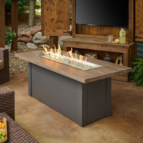 Outdoor Greatroom Co. Havenwood 62" Linear Gas Fire Pit Table with Driftwood Everblend Top