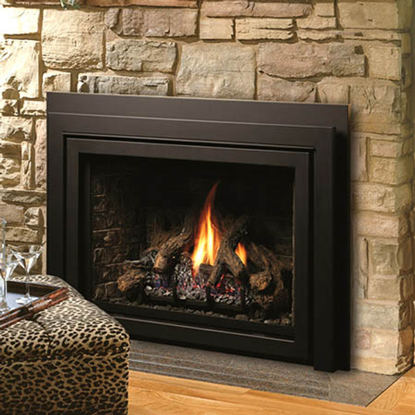 Kingsman Idv43 direct vent gas fireplace insert W/ Traditional Brick Panels, Fiber Split Oak Log Set